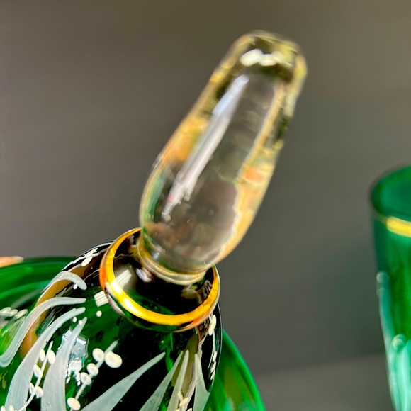 Vintage bohemian glass tall footed decanter with painted lily of the valleys - Picture 14 of 15